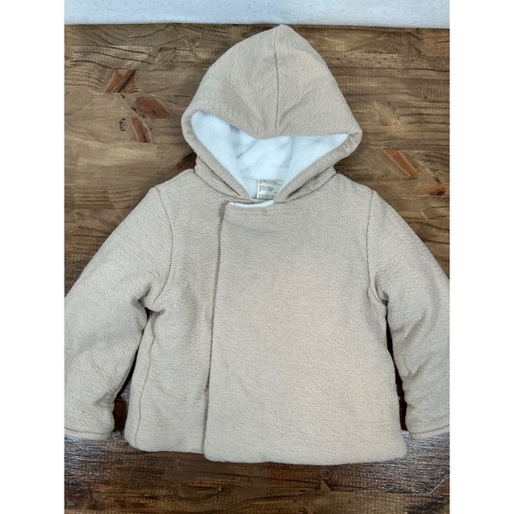 First Impressions Other - Tan Textured Sweater Knit Hooded Wrap Jacket Sherpa Lined SnapClosure 24 Mos NWT